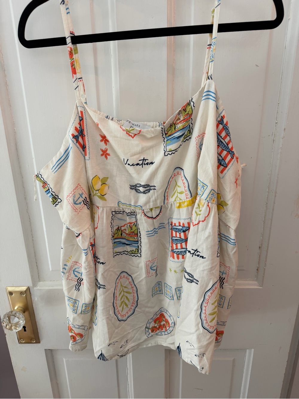 Primark Cream Vacation-Print Cold-Shoulder Cami